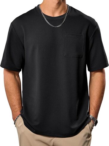 Men’s Textured Oversized T-Shirt Heavyweight Soft Casual Shirts with Pocket (S-XXL) in Saudi Arabia