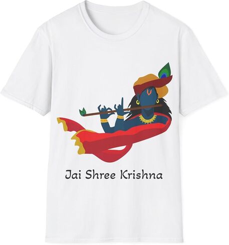 Jai Shree Krishna Half Sleeve Graphic Tee | Indian Clothes Men & Women | Hindu Festival Cotton T-Shirt in Saudi Arabia