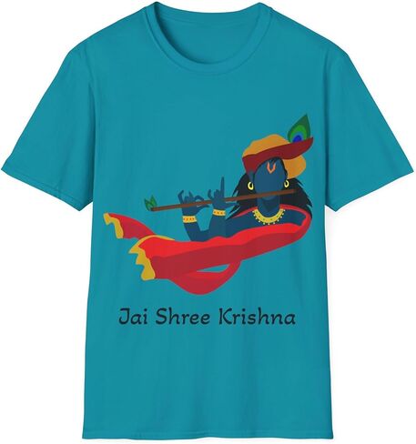 Jai Shree Krishna Half Sleeve Graphic Tee | Indian Clothes Men & Women | Hindu Festival Cotton T-Shirt in Saudi Arabia