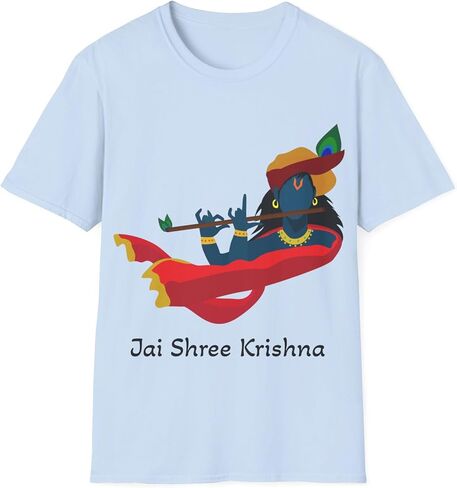 Jai Shree Krishna Half Sleeve Graphic Tee | Indian Clothes Men & Women | Hindu Festival Cotton T-Shirt in Saudi Arabia