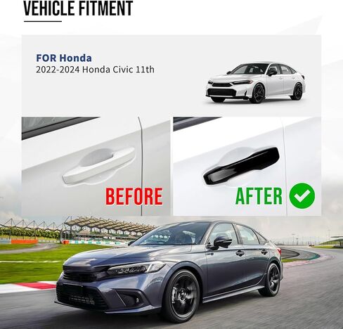 غطاء مقبض الباب متوافق مع Honda Civic 2022-2025 الجيل الحادي عشر، Accord/CR-V/HR-V 2023-2025 - زوج أمامي، زخرفة خارجية سوداء لامعة (أسود لامع، مجموعة أمامية وخلفية) in Kuwait