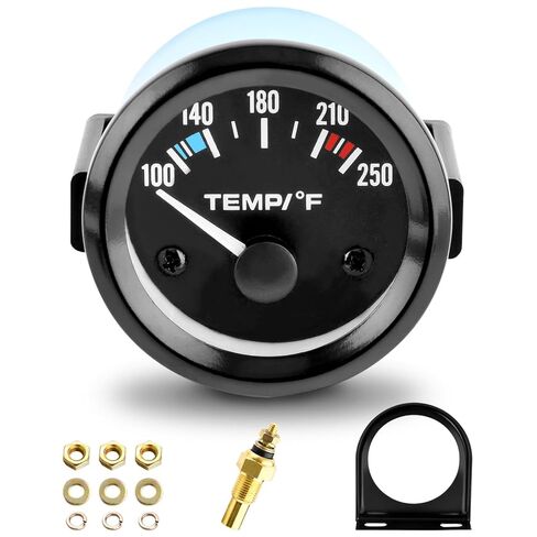 مقياس درجة حرارة الماء 2 بوصة 52 مم، 100-250 درجة فهرنهايت، مجموعة أدوات قياس درجة حرارة الماء، ملحقات السيارة، مقياس درجة حرارة الماء مع إضاءة خلفية LED للقوارب البحرية، السفينة، السيارة، الشاحنة، السيارة (اللون: أسود) in Kuwait