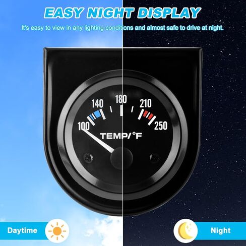 مقياس درجة حرارة الماء 2 بوصة 52 مم، 100-250 درجة فهرنهايت، مجموعة أدوات قياس درجة حرارة الماء، ملحقات السيارة، مقياس درجة حرارة الماء مع إضاءة خلفية LED للقوارب البحرية، السفينة، السيارة، الشاحنة، السيارة (اللون: أسود) in Kuwait