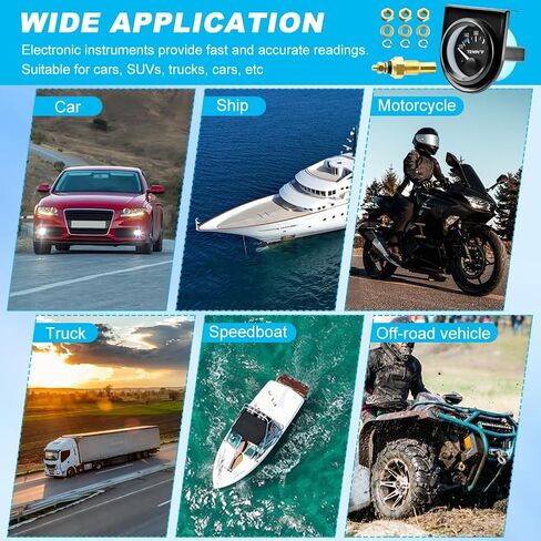 مقياس درجة حرارة الماء 2 بوصة 52 مم، 100-250 درجة فهرنهايت، مجموعة أدوات قياس درجة حرارة الماء، ملحقات السيارة، مقياس درجة حرارة الماء مع إضاءة خلفية LED للقوارب البحرية، السفينة، السيارة، الشاحنة، السيارة (اللون: أسود) in Kuwait