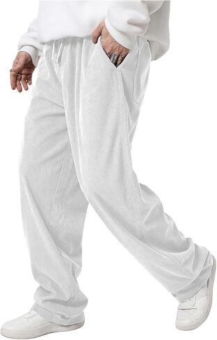 SOLY HUX Men's Drawstring Elastic Waist Loose Straight Leg Corduroy Pants with Pockets in Saudi Arabia