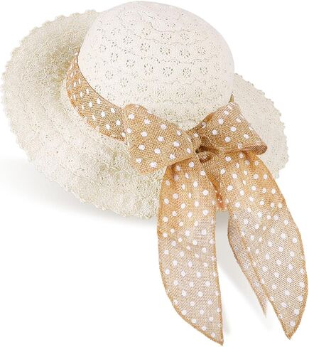 قبعة الشمس للفتيات من القش مع عقدة على شكل فيونكة، قبعة الشاطئ الصيفية بوهو، قبعة مرنة ذات حافة واسعة، قبعة للحماية من الشمس في الهواء الطلق للأطفال من سن 3 إلى 6 سنوات in Kuwait