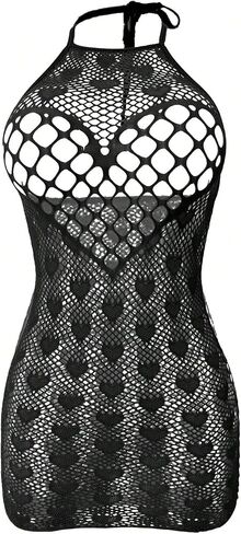 Women's Sexy Fishnet Lingerie Babydoll Dress Halter Neck Bodycon Mesh Chemise in Saudi Arabia