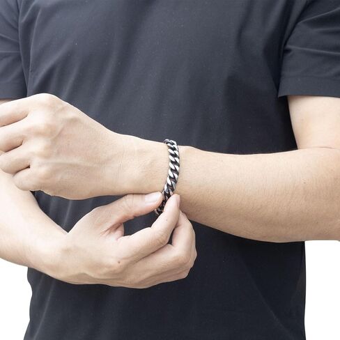 Ahiller Men's Stainless Steel Cuban Link Bracelet-7.5/8.3/9 Inch Hip Hop Bracelet,Black&Silver Gift for Boyfriend Husband Dad in Saudi Arabia