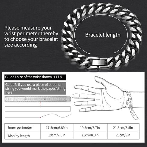 Ahiller Men's Stainless Steel Cuban Link Bracelet-7.5/8.3/9 Inch Hip Hop Bracelet,Black&Silver Gift for Boyfriend Husband Dad in Saudi Arabia