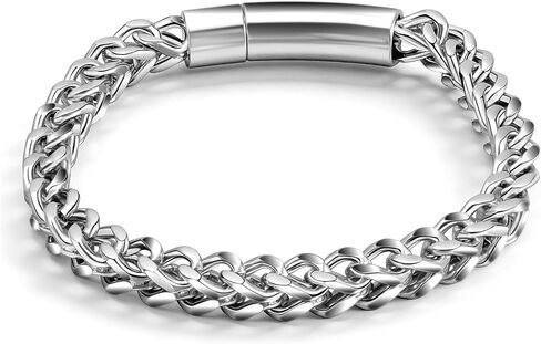 Ahiller Men's Stainless Steel Cuban Link Bracelet-7.5/8.3/9 Inch Hip Hop Bracelet,Black&Silver Gift for Boyfriend Husband Dad in Saudi Arabia