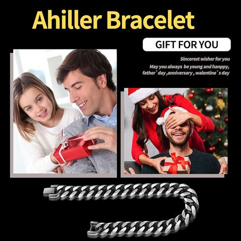 Ahiller Men's Stainless Steel Cuban Link Bracelet-7.5/8.3/9 Inch Hip Hop Bracelet,Black&Silver Gift for Boyfriend Husband Dad in Saudi Arabia