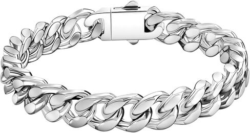 Ahiller Men's Stainless Steel Cuban Link Bracelet-7.5/8.3/9 Inch Hip Hop Bracelet,Black&Silver Gift for Boyfriend Husband Dad in Saudi Arabia