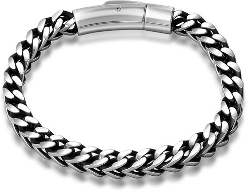 Ahiller Men's Stainless Steel Cuban Link Bracelet-7.5/8.3/9 Inch Hip Hop Bracelet,Black&Silver Gift for Boyfriend Husband Dad in Saudi Arabia