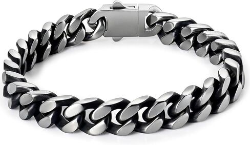 Ahiller Men's Stainless Steel Cuban Link Bracelet-7.5/8.3/9 Inch Hip Hop Bracelet,Black&Silver Gift for Boyfriend Husband Dad in Saudi Arabia