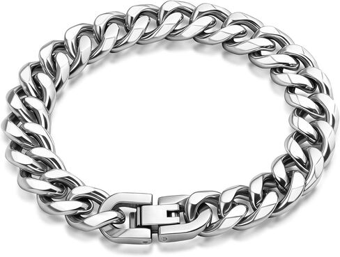Ahiller Men's Stainless Steel Cuban Link Bracelet-7.5/8.3/9 Inch Hip Hop Bracelet,Black&Silver Gift for Boyfriend Husband Dad in Saudi Arabia