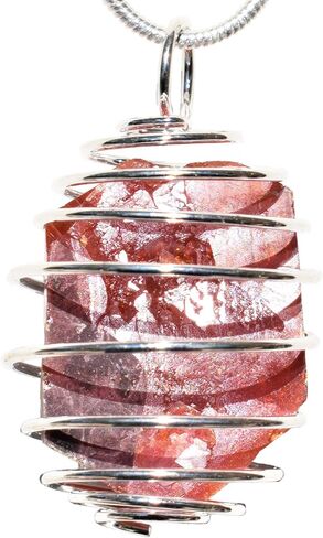 Zenergy Gems Charged Natural Moroccan Vanadinite Specimen Crystal Pendant + 20" Silver Plated Chain + Selenite Charging Heart [Included] in Saudi Arabia