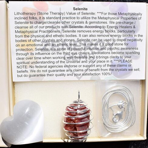Zenergy Gems Charged Natural Moroccan Vanadinite Specimen Crystal Pendant + 20" Silver Plated Chain + Selenite Charging Heart [Included] in Saudi Arabia