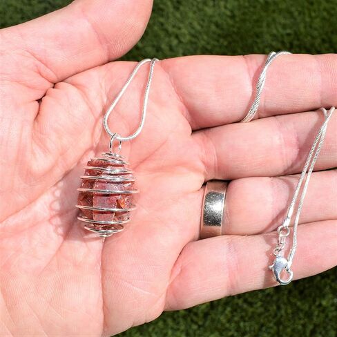 Zenergy Gems Charged Natural Moroccan Vanadinite Specimen Crystal Pendant + 20" Silver Plated Chain + Selenite Charging Heart [Included] in Saudi Arabia