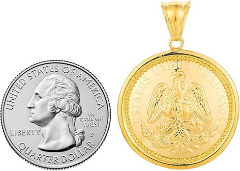 14k Yellow Gold Framed Medal Coin Charm Pendant in Saudi Arabia