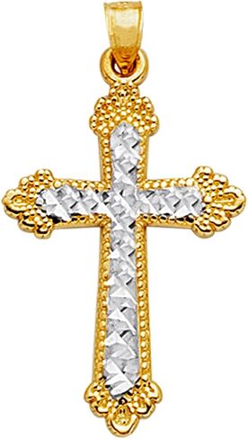 Jewelry Affairs 14k 2 Tone Gold Diamond Cut And Milgrain Finish Cross Pendant in Saudi Arabia
