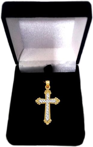 Jewelry Affairs 14k 2 Tone Gold Diamond Cut And Milgrain Finish Cross Pendant in Saudi Arabia
