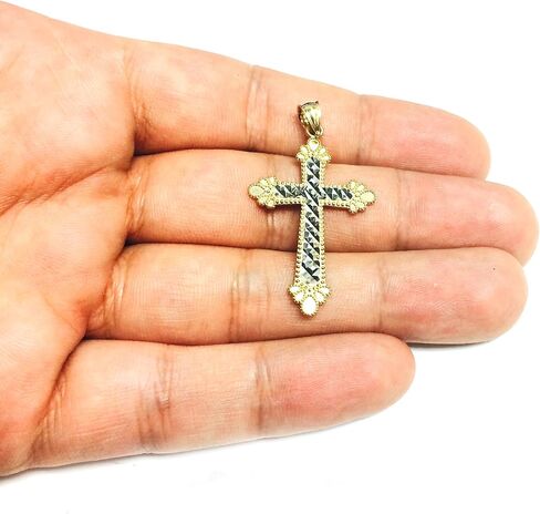 Jewelry Affairs 14k 2 Tone Gold Diamond Cut And Milgrain Finish Cross Pendant in Saudi Arabia