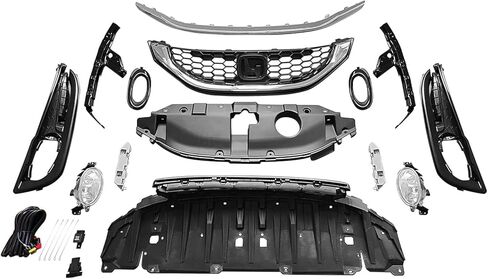 Front Bumper Grille Kit W/Fog Lamps & Bracket Compatible with 2013 2014 2015 Hon-da Civic Sedan Bumper Set, Don't Fit Hybird in Kuwait