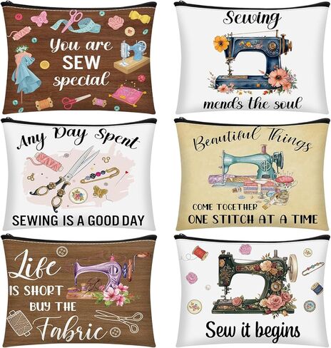 Reginary 12 Pcs Quilting Gifts for Women Sewing Cosmetic pouch Sewing Gifts Canvas Makeup Bag Pouch with Zipper for Funny Sew Lovers Quilting Enthusiast Christmas Mother's Day (Trendy Style) in Saudi Arabia