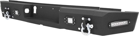 Rear Step Bumper Compatible with 2015-2020 Ford F-150 W/2 X D-rings, 4 X LED Lights, Sensor Holes, License Plate Bracket Steel Powder Coated Black in Saudi Arabia