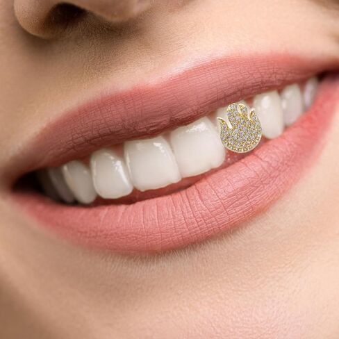 Uonlytech Single Tooth Cap with Fire Pattern Hip Hop Gold Tooth Jewelry for Men and Women Accessory for Costume and Party in Saudi Arabia