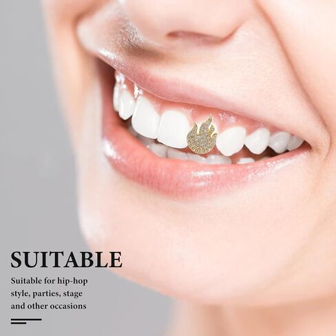 Uonlytech Single Tooth Cap with Fire Pattern Hip Hop Gold Tooth Jewelry for Men and Women Accessory for Costume and Party in Saudi Arabia