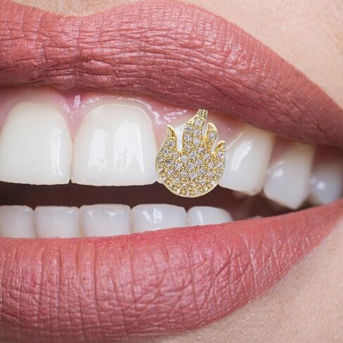 Uonlytech Single Tooth Cap with Fire Pattern Hip Hop Gold Tooth Jewelry for Men and Women Accessory for Costume and Party in Saudi Arabia