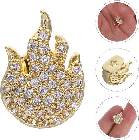Uonlytech Single Tooth Cap with Fire Pattern Hip Hop Gold Tooth Jewelry for Men and Women Accessory for Costume and Party in Saudi Arabia
