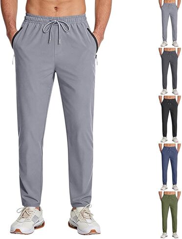 Mens Athletic Pants Casual Running Hiking Pants with Zipper Pockets Elastic Waist Gym Sweatpants Tapered Workout Joggers in Saudi Arabia