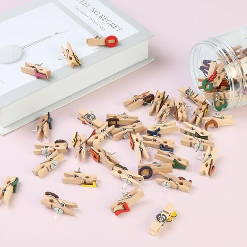 70 Pcs Alphabet & Number Push Pins with Wooden Clips – Colorful Letter A-Z & 1-9 Thumb Tacks for Cork Board, Bulletin Board, Classroom Decor, Office Supplies in Saudi Arabia