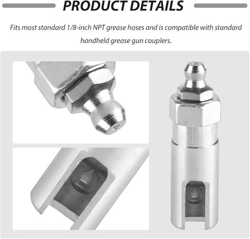 Grease Gun Coupler with 1/8 inch NPT Threads, Push-on Slotted Right Angle Greases Fitting Adapter, Quick Fill 90 Degree Greases Gun Tip Coupler Fits Standard 1/8 inch NPT Grease Hoses in Saudi Arabia