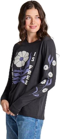 Life is Good Women's Kindness is Free Woodblock Flower Long Sleeve Crusher Tee, Faded Black in Saudi Arabia