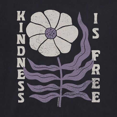 Life is Good Women's Kindness is Free Woodblock Flower Long Sleeve Crusher Tee, Faded Black in Saudi Arabia