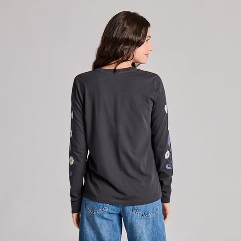 Life is Good Women's Kindness is Free Woodblock Flower Long Sleeve Crusher Tee, Faded Black in Saudi Arabia