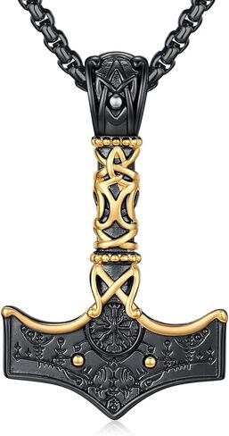 Viking Thor Hammer Necklace 925 Sterling Silver Norse Thor Hammer Pendant Nordic Mjolnir Rune Amulet Necklace Jewelry for Men with Jewelry Box in Saudi Arabia