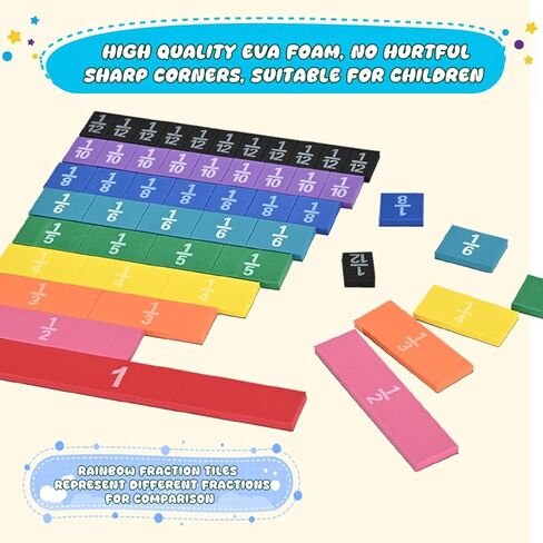 6 Sets Magnetic Fraction Tiles for Classroom EVA Foam Manipulatives CCSS, STEM, ASTM Rainbow Fraction Tiles Math Learning Manipulatives Set Fraction Bars for Preschool Elementary School in Saudi Arabia