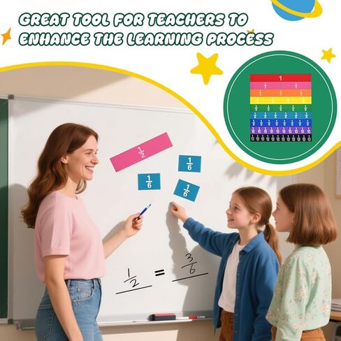6 Sets Magnetic Fraction Tiles for Classroom EVA Foam Manipulatives CCSS, STEM, ASTM Rainbow Fraction Tiles Math Learning Manipulatives Set Fraction Bars for Preschool Elementary School in Saudi Arabia