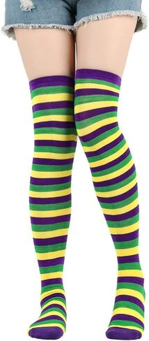 Mardi-Gras-Socks Knee-Thigh-High Striped Socks Costume Accessories for Women in Saudi Arabia