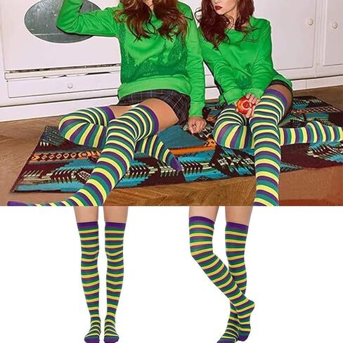 Mardi-Gras-Socks Knee-Thigh-High Striped Socks Costume Accessories for Women in Saudi Arabia