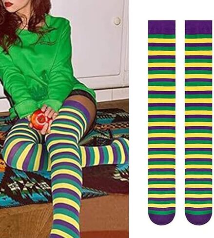 Mardi-Gras-Socks Knee-Thigh-High Striped Socks Costume Accessories for Women in Saudi Arabia