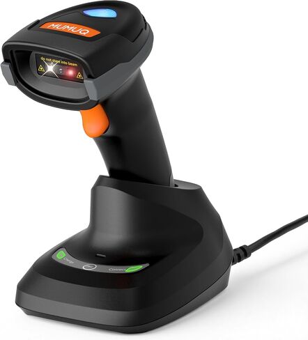 ماسح باركود لاسلكي، 2D 1D ماسح ضوئي بلوتوث محمول قارئ باركود للكمبيوتر اللوحي iPhone iPad Android iOS PC POS مع قاعدة شحن in Kuwait