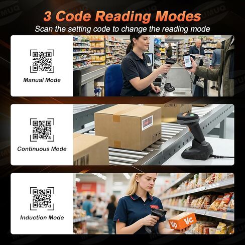 ماسح باركود لاسلكي، 2D 1D ماسح ضوئي بلوتوث محمول قارئ باركود للكمبيوتر اللوحي iPhone iPad Android iOS PC POS مع قاعدة شحن in Kuwait