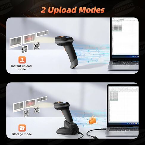 ماسح باركود لاسلكي، 2D 1D ماسح ضوئي بلوتوث محمول قارئ باركود للكمبيوتر اللوحي iPhone iPad Android iOS PC POS مع قاعدة شحن in Kuwait