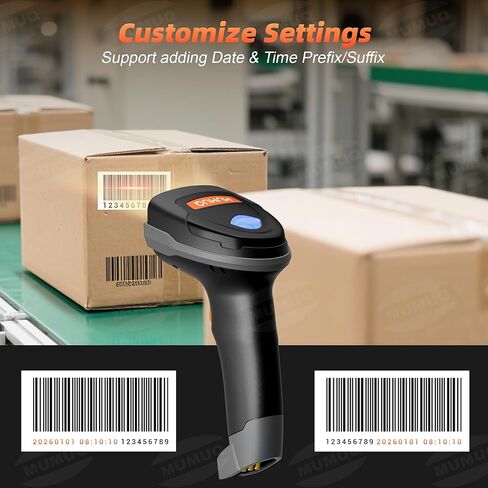 ماسح باركود لاسلكي، 2D 1D ماسح ضوئي بلوتوث محمول قارئ باركود للكمبيوتر اللوحي iPhone iPad Android iOS PC POS مع قاعدة شحن in Kuwait