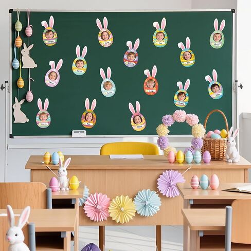 83Pcs Easter Bunny Ear Egg Cutouts for Bulletin Board Decorations, Colorful Easter Rabbit DIY Photo Name Tag Craft Kit, Spring Classroom Chalkboard Door Wall Decor Home School Party Supplies in Saudi Arabia